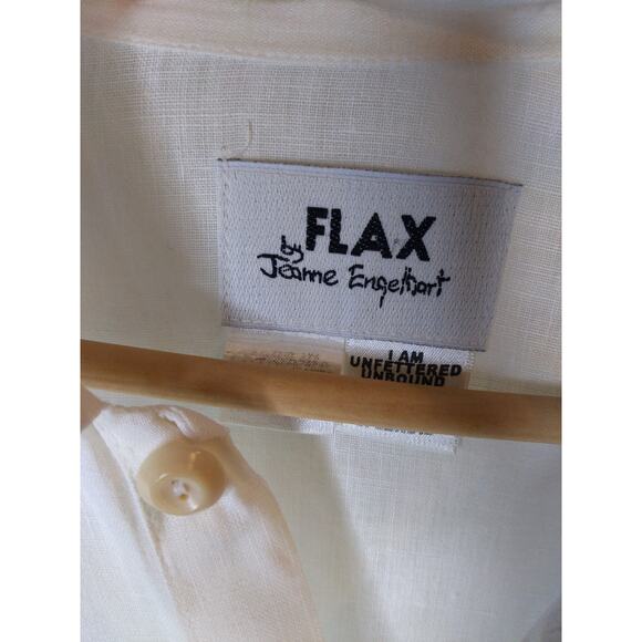 FLAX White Linen Button Down Shirt Size Medium Oversized Vintage Boho Natural - Picture 2 of 14